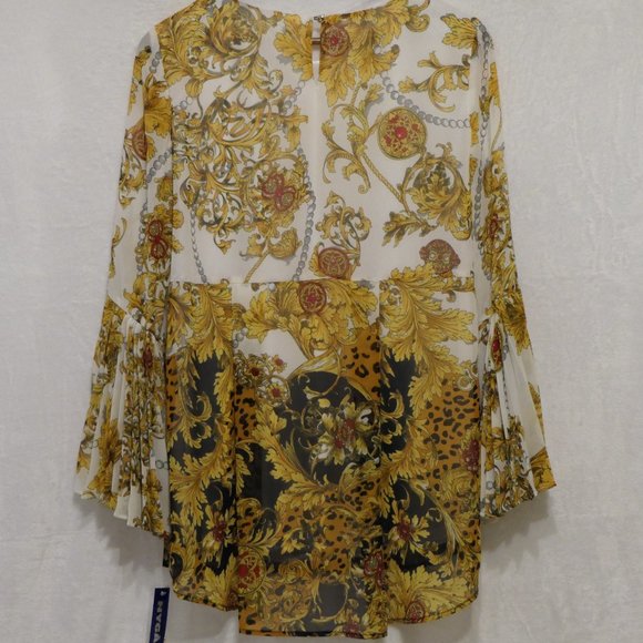 NEW Nygard Women's Missy Gold Baroque Blouse with Pleated Bell Sleeves SZ SMALL - Picture 5 of 10